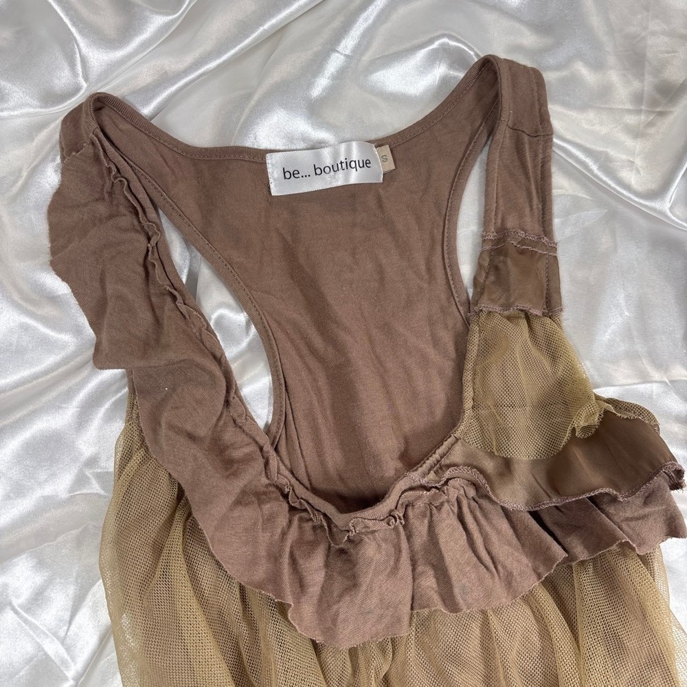 y2k Ruffle Tiered Tank Top Brown Mesh Racerback be... boutique - Picture 3 of 5